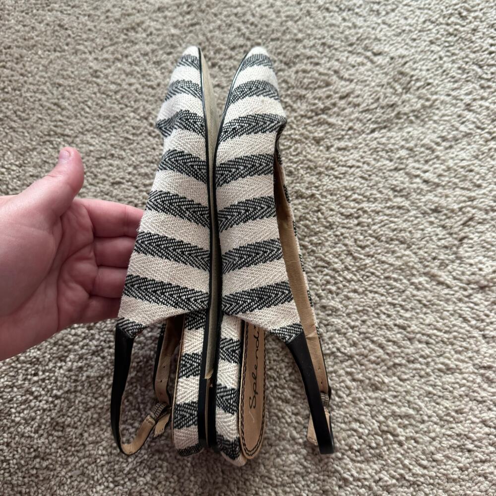 Splendid Black & Cream Natural Canvas Stripe Slingback Flats Size 8.5 Open Back - Picture 6 of 13